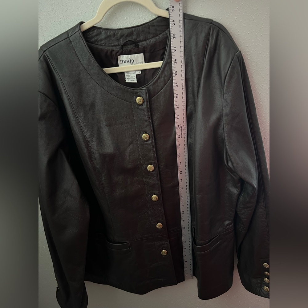 Mods Spiegel Dark Brown Leather Jacket With Gold Buttons Women’s Size 24 - Picture 11 of 12